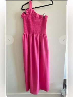 Wray Tracy dress in azalea pink medium one shoulder smocked